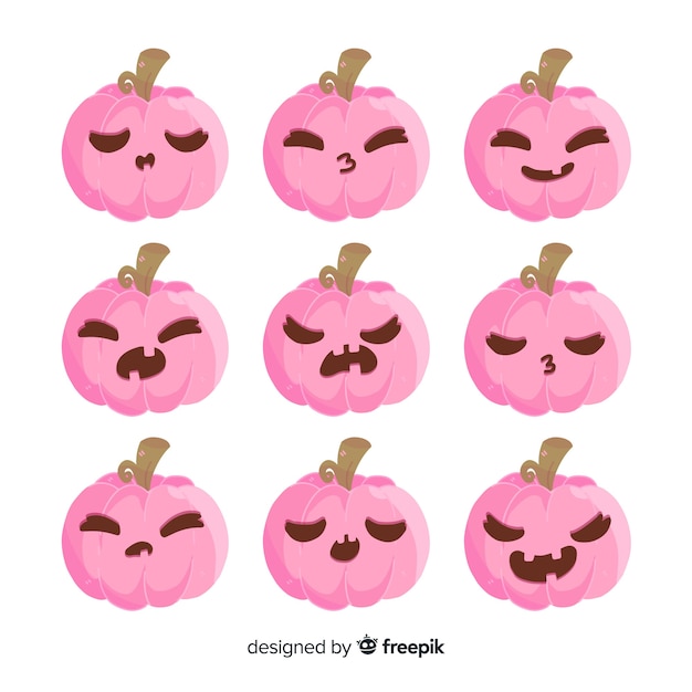 Vector halloween pumpkins collection with different faces