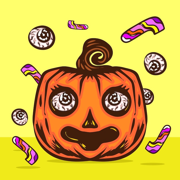 Хэллоуинские тыквы и разноцветные конфеты