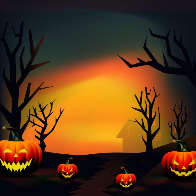 Vector halloween pumpkins and dark castle for background greeting card vector illustration