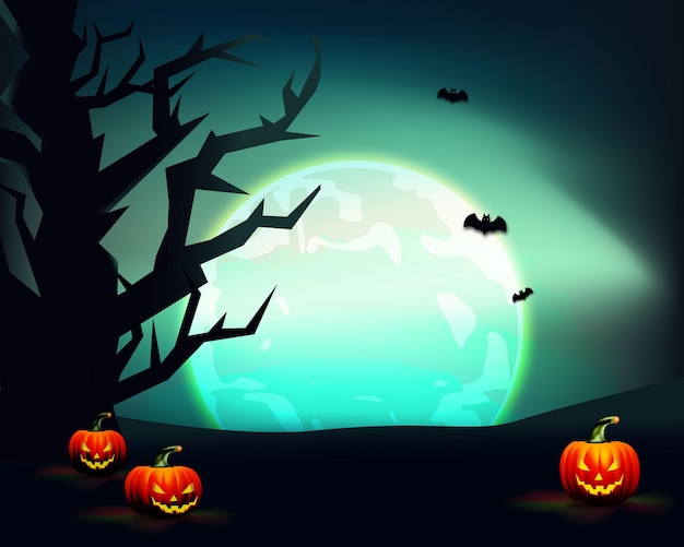 Halloween pumpkins and dark castle for background greeting card vector illustration