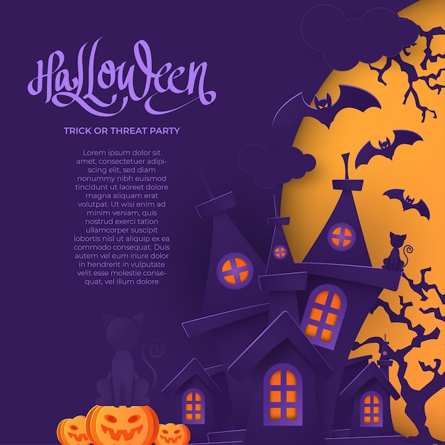 Тыквы Хэллоуина и темный замок на фоне Луны, иллюстрации.