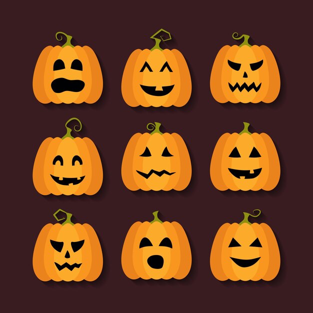 halloween pumpkins flat icons set. vector illustration