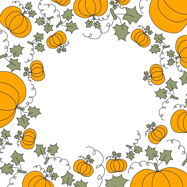 Halloween pumpkins frame with Space for text Vector flat autumn illustration Orange vegetable deco