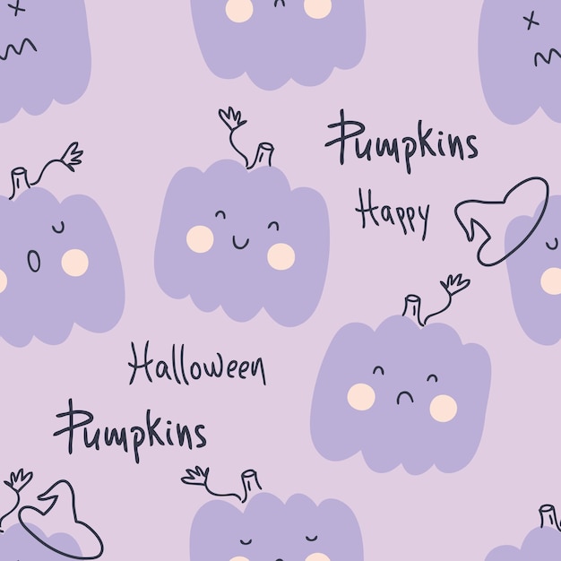 Vector halloween pumpkins seamless pattern with witch hats and text perfect for tshirt textile and prints hand drawn vector illustration for decor and design