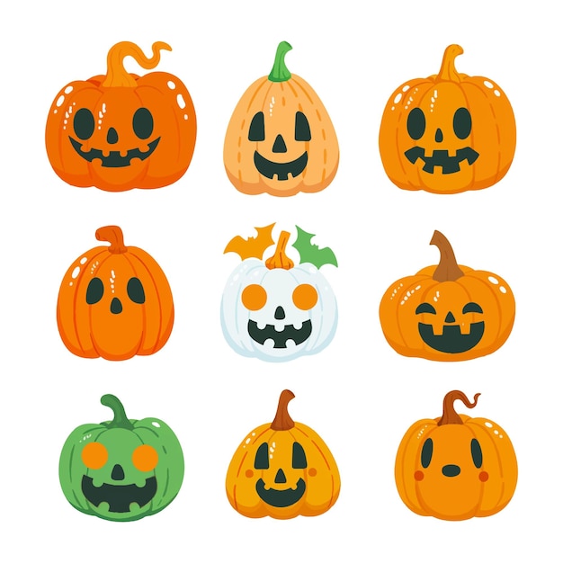 ホワイトの背景にハロウィーン・パンプキンセットのベクトルイラスト