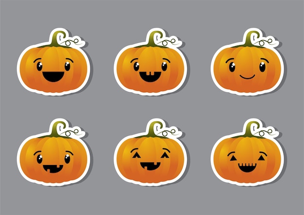 Halloween pumpkins stickers with different emotions vector