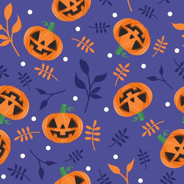 Halloween pumpkins with leaves pattern illustration