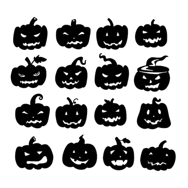 Halloween pumpkins with various expressions Vector illustration