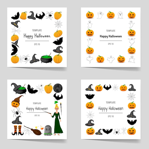 Halloween-reeks frames voor uw tekst met traditionele attributen cartoon-stijl vectorillustratie