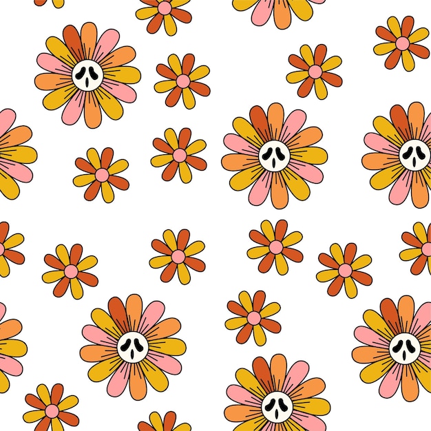 Halloween retro daisy flowers