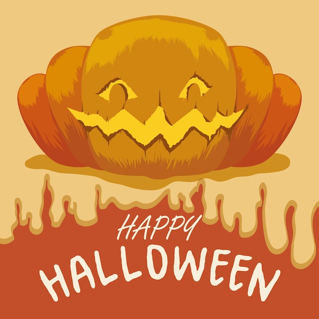 Halloween retro poster with juicy design and pumpkin