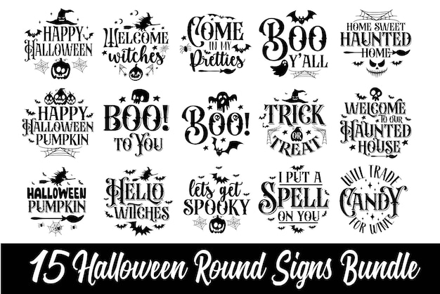 Vector halloween round signs lettering quotes vectors illustrations