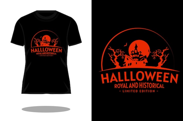 Design retrò per t-shirt con silhouette reale e storica di halloween