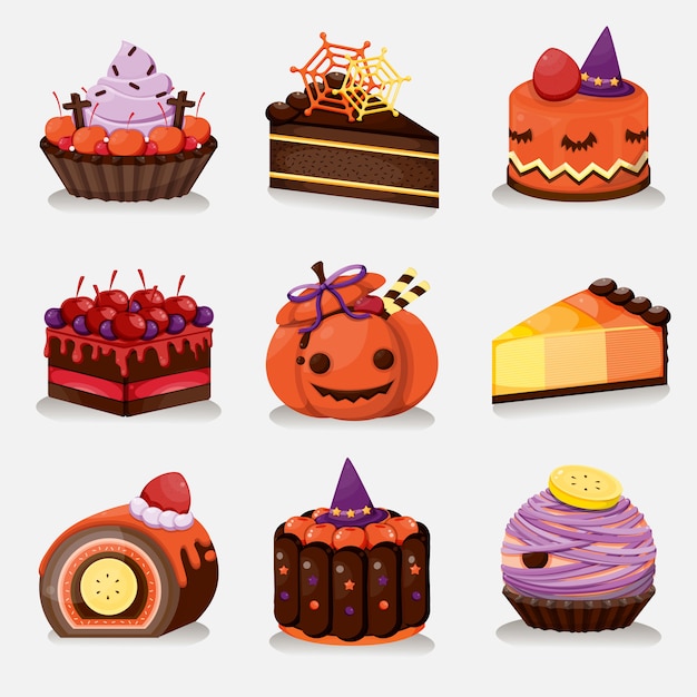 Halloween's dessert menu set. sweet halloween cake