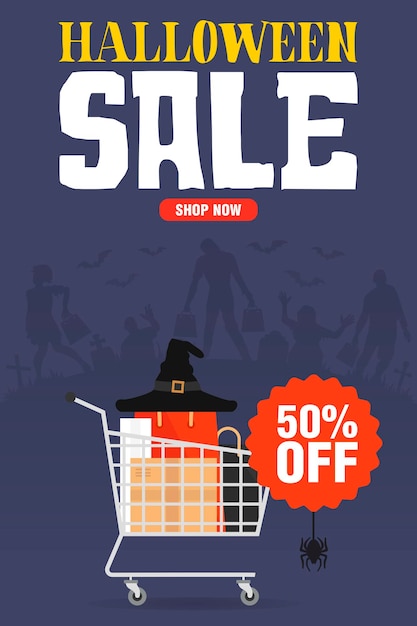 Vettore vendita di halloween 50 off banner piatto concept design