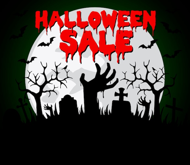 Vector halloween sale background with hands zombie