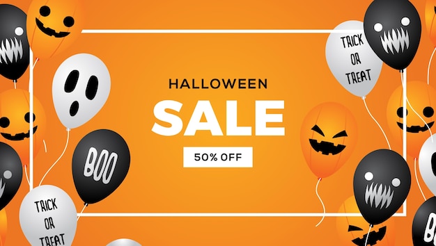 Vector halloween sale balloon banner frame orange background vector