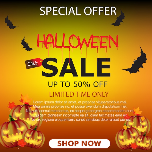 Halloween sale banner background vector