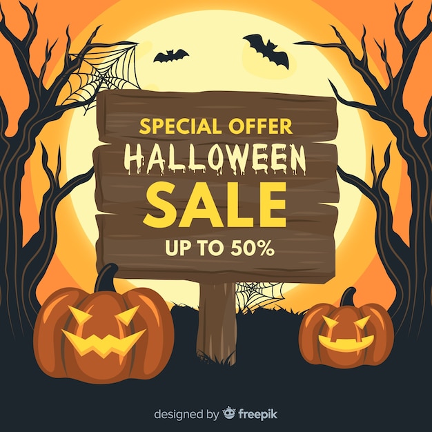 Halloween sale banner on flat design