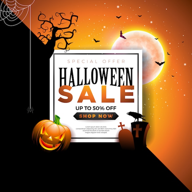 Vector halloween sale banner illustration with pumpkin