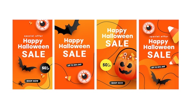 La storia del banner di vendita di halloween è impostata per i banner dei social media le storie di instagram impostano il concetto di dolcetto o scherzetto