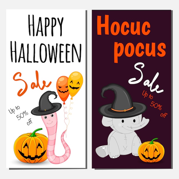 Halloween sale banner template. Cartoon style. 