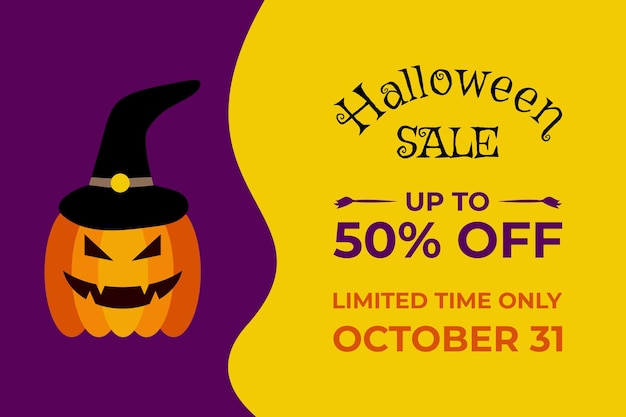 Halloween sale banner template with pumpkin monster and witch hat Halloween Promotion special offer