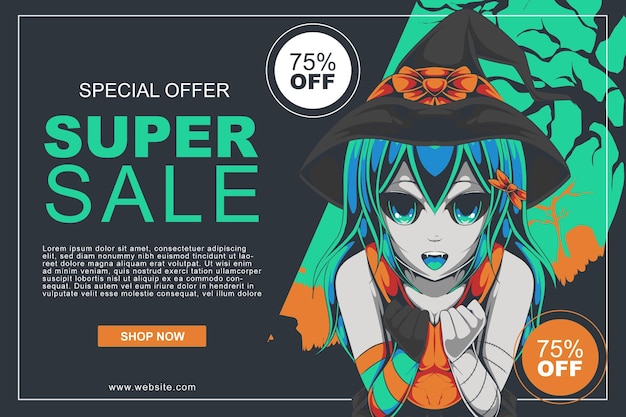 Vector halloween sale banner with anime style