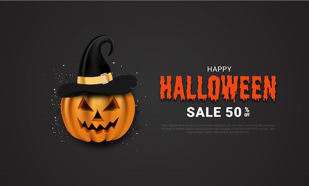 Halloween sale banner with relistic pumpkin