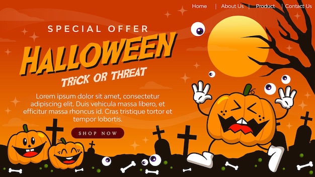 Halloween Sale-bestemmingspagina op platte ontwerpachtergrond