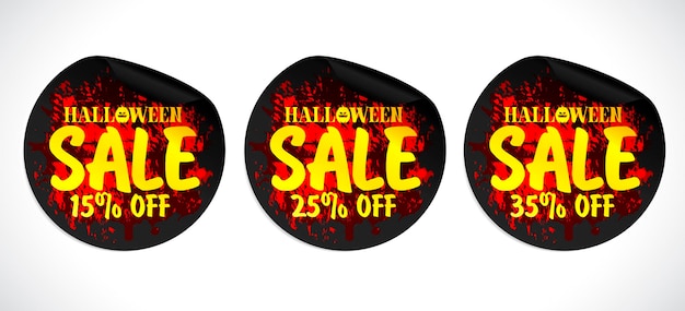 Halloween sale black stickers set Grunge design concept style Sale 15 25 35 off