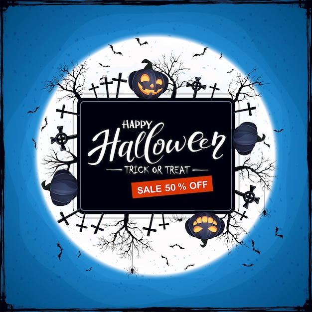 Halloween sale on blue grunge background