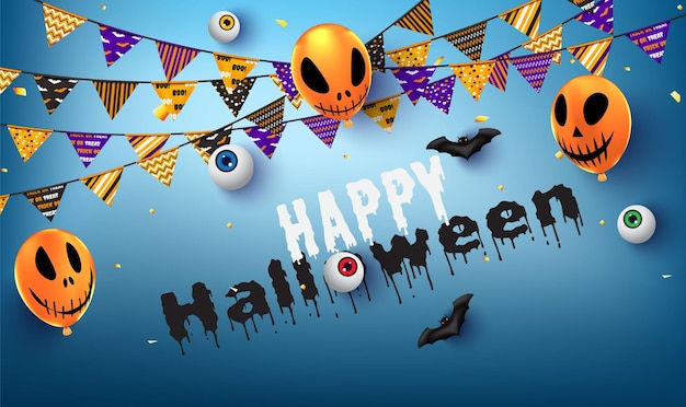 Halloween Sale Discount Cover Banner Design Template with Jack O' Lantern pumpkin happy halloween