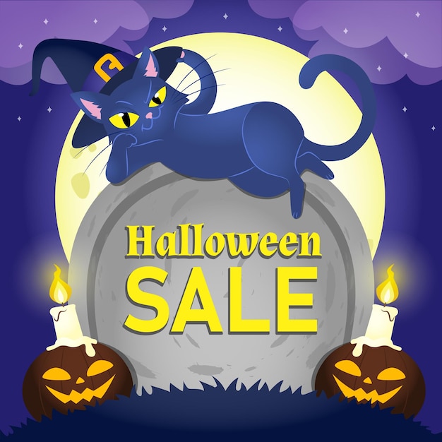 Halloween sale illustration with black cat