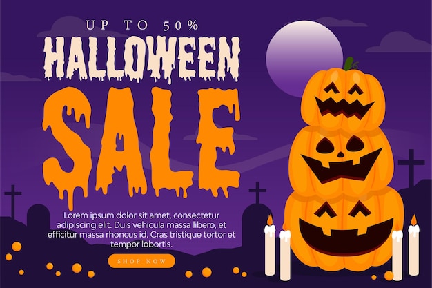 Halloween Sale Landing Page in Flat Design Background