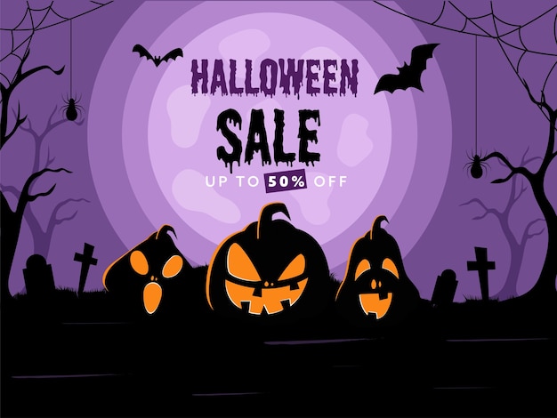 Halloween sale poster design with 50% discount offer
