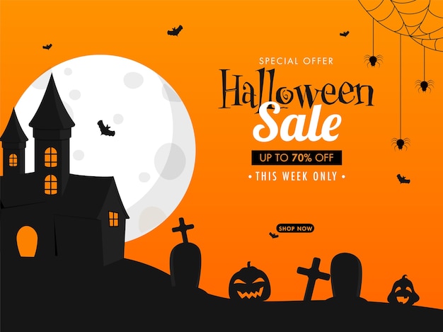 Halloween sale poster design with 70% discount offer