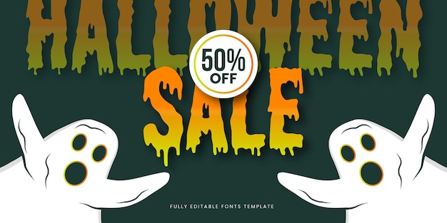Halloween sale poster with a ghost banner background
