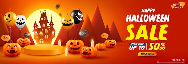 Halloween Sale Promotie Poster-sjabloon met Halloween-pompoenen voor productweergave