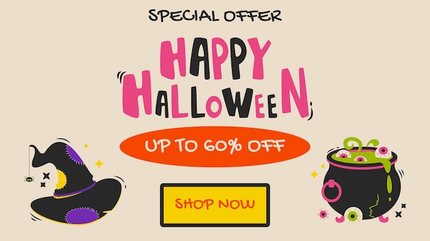 Vector halloween sale promotie poster sjabloon website griezelig of sjabloon voor spandoek