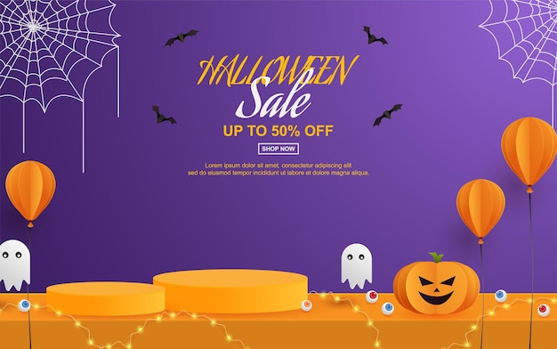 Promozione dei saldi di halloween con taglio della carta sul podio