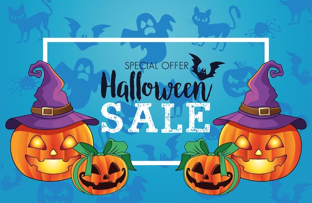 Halloween sale seasonal poster with group pumpkins