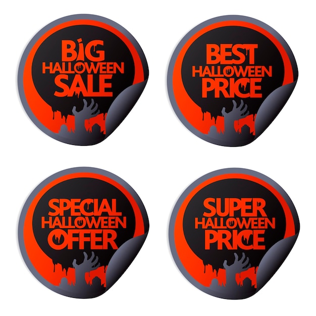 Halloween sale set stickers with zombie hand