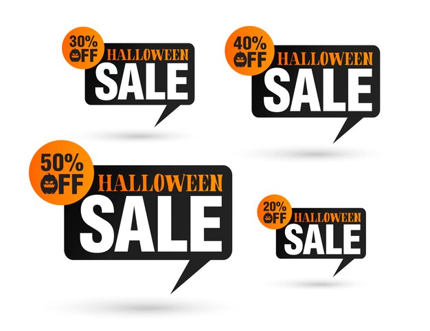 Halloween sale tag speech bubble Set of 20 30 40 50 off discount