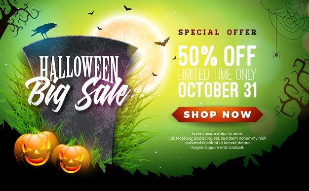 Vector halloween sale vector banner illustration