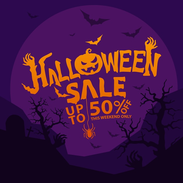 Saldi di halloween con lo sconto in design piatto