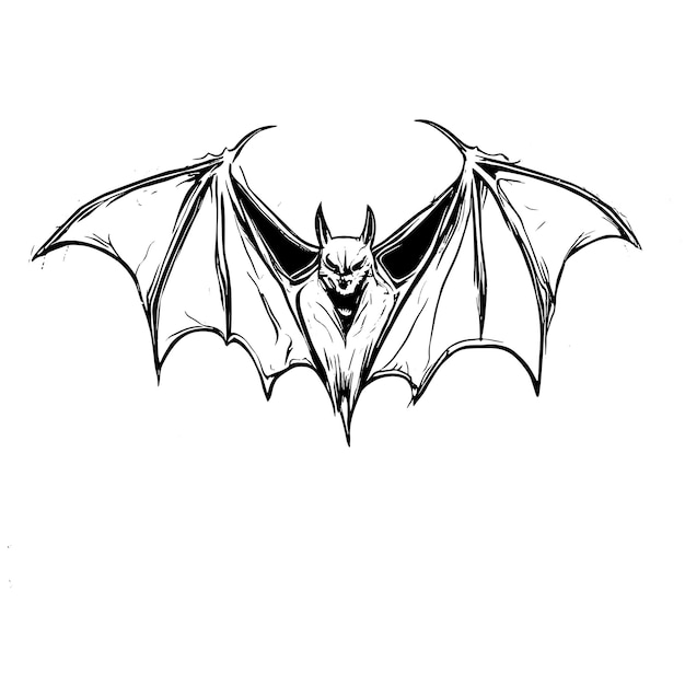 Vector halloween scary bat flying sketch closeup