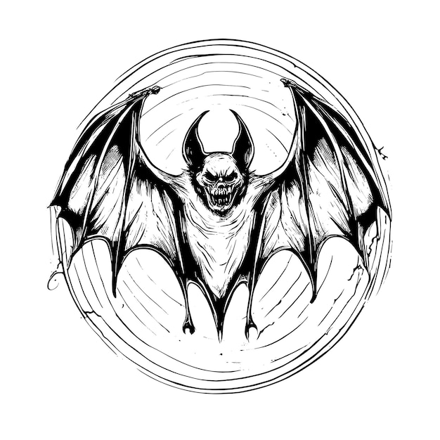 Vector halloween scary bat flying sketch closeup