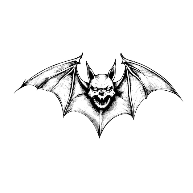 Halloween scary bat flying sketch closeup
