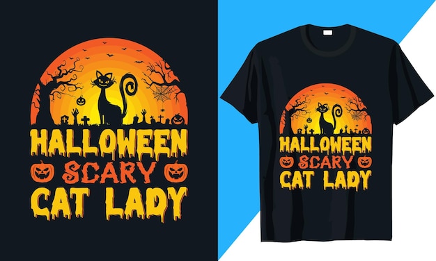 Вектор дизайна футболки Хэллоуина Scary Cat Lady на Хэллоуин